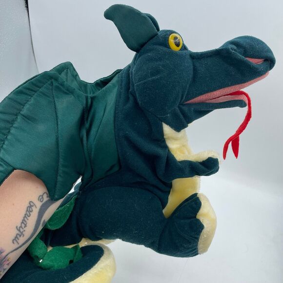 Folkmanis Green Fire Breathing Full Body Dragon Plush Hand Furry Folk Puppet - Picture 5 of 10